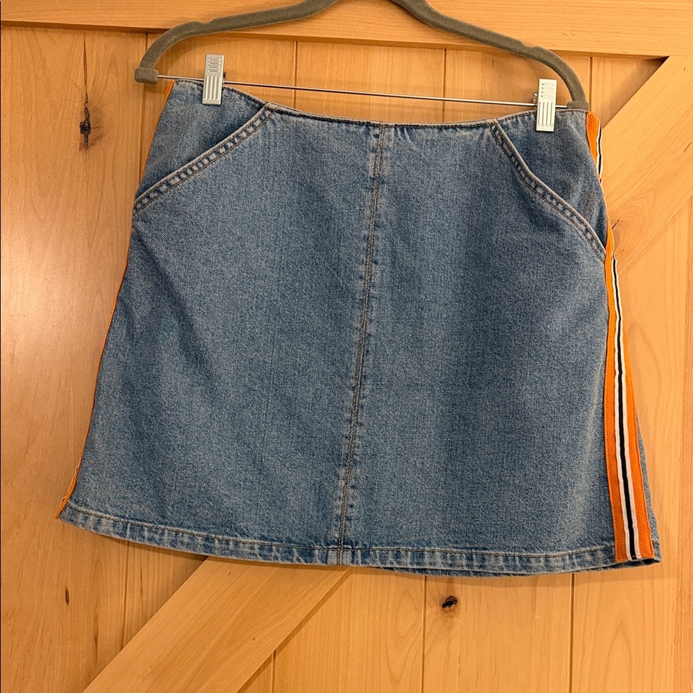 Denim Mini Skirt with Orange Stripe